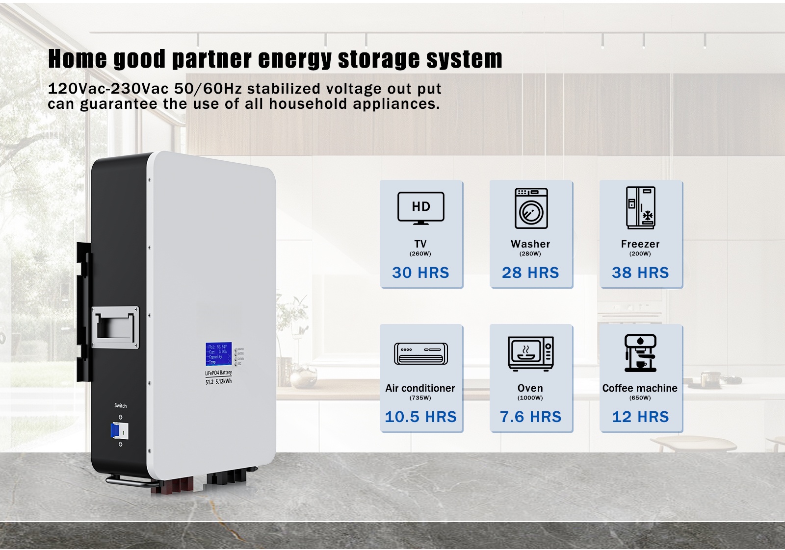 5.12KWh wall mounted energy storage battery
