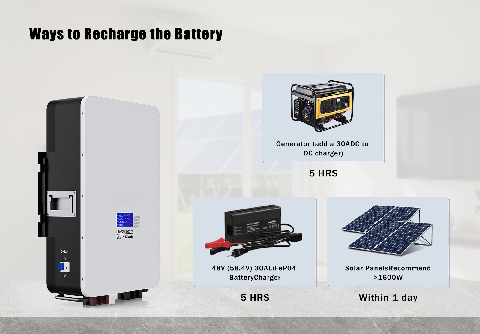 5.12KWh wall mounted energy storage battery